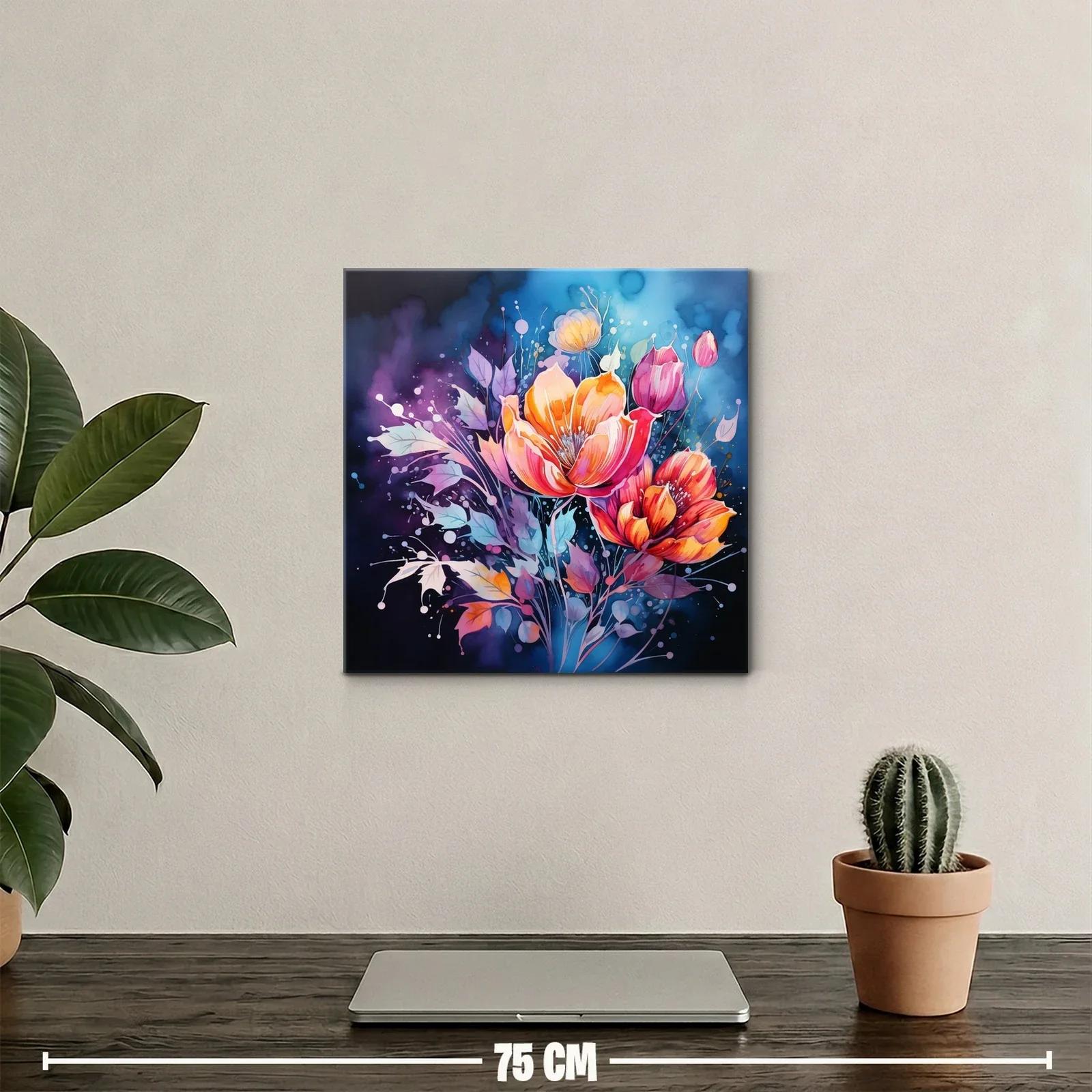 Ramo vibrante de flores en tonos cálidos y fondo azul — miniatura 2