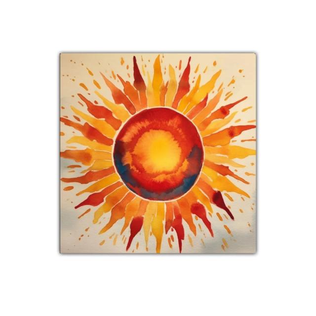 Cuadro decorativo con sol radiante en tonos cálidos