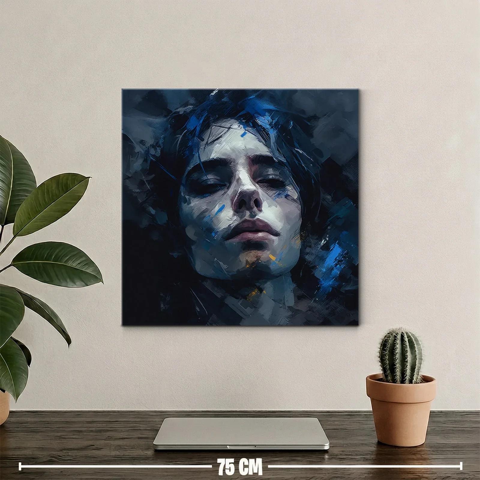 Retrato expresivo con pinceladas en tonos azules y oscuros — miniatura 2