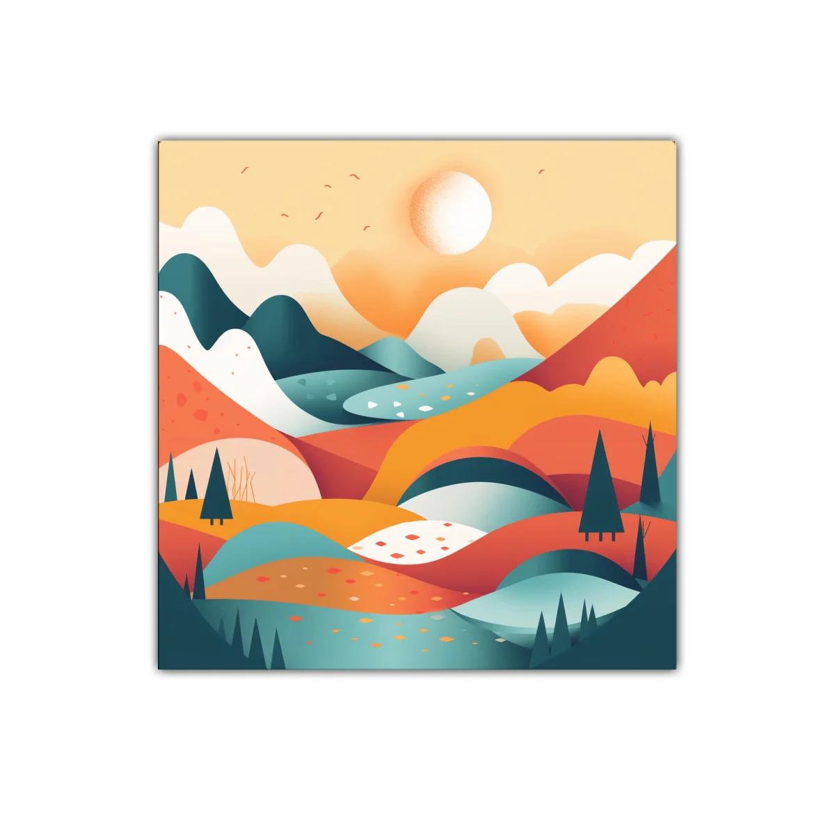 Cuadro decorativo paisaje abstracto tonos cálidos y fríos — miniatura 1