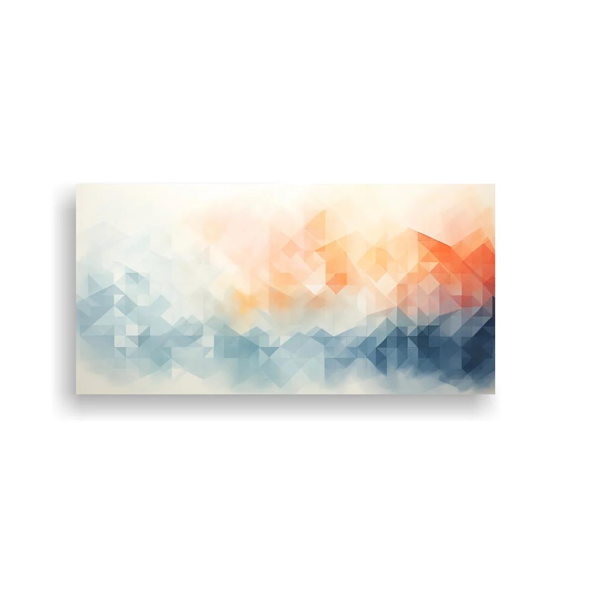 Cuadro paisaje geométrico abstracto en tonos coral y azul grisáceo