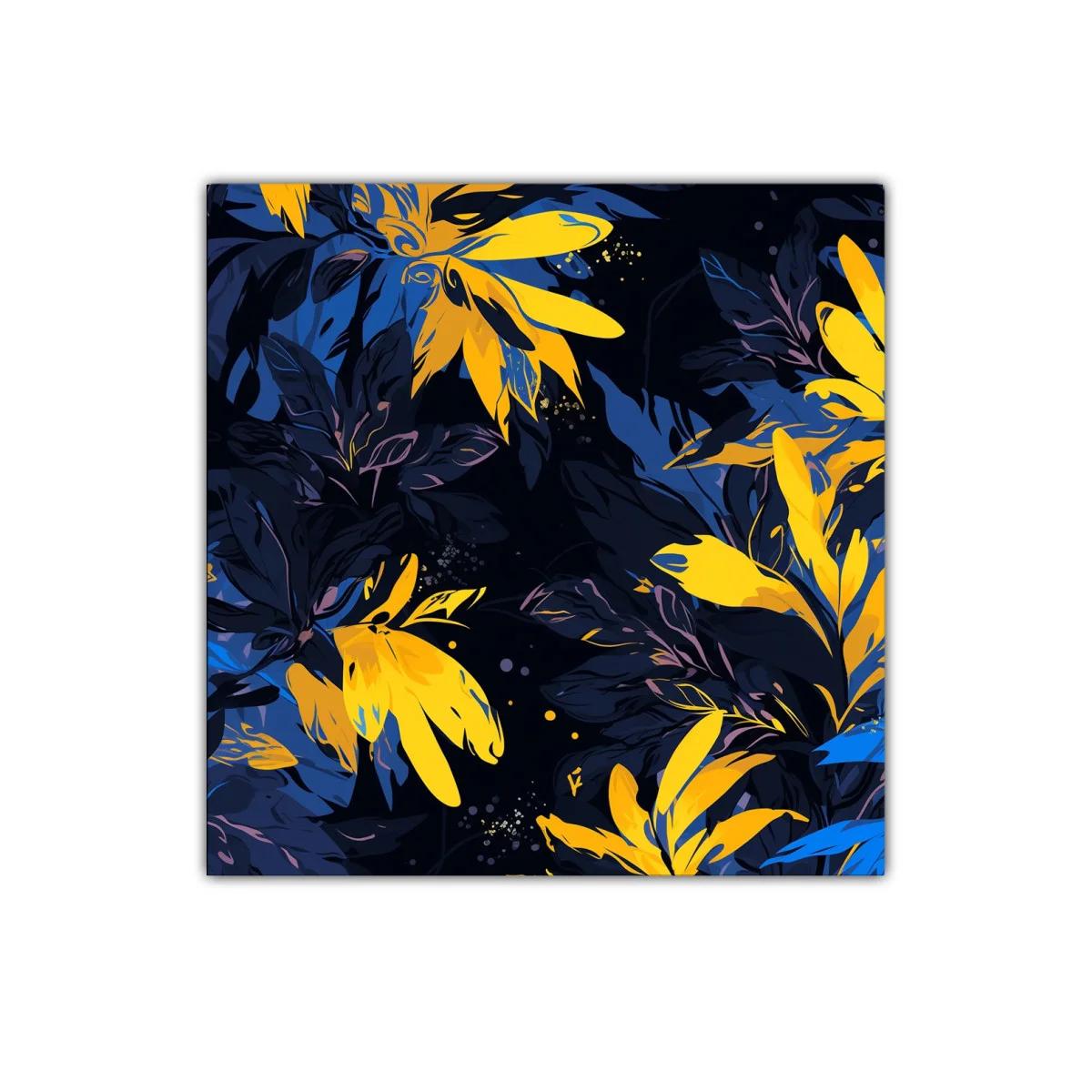 Cuadro decorativo con diseño floral en azul y amarillo vibrante — imagen principal