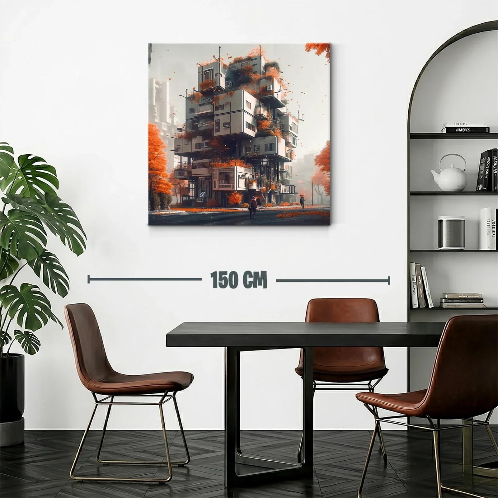 Arquitectura moderna entre follaje otoñal vibrante — miniatura 2