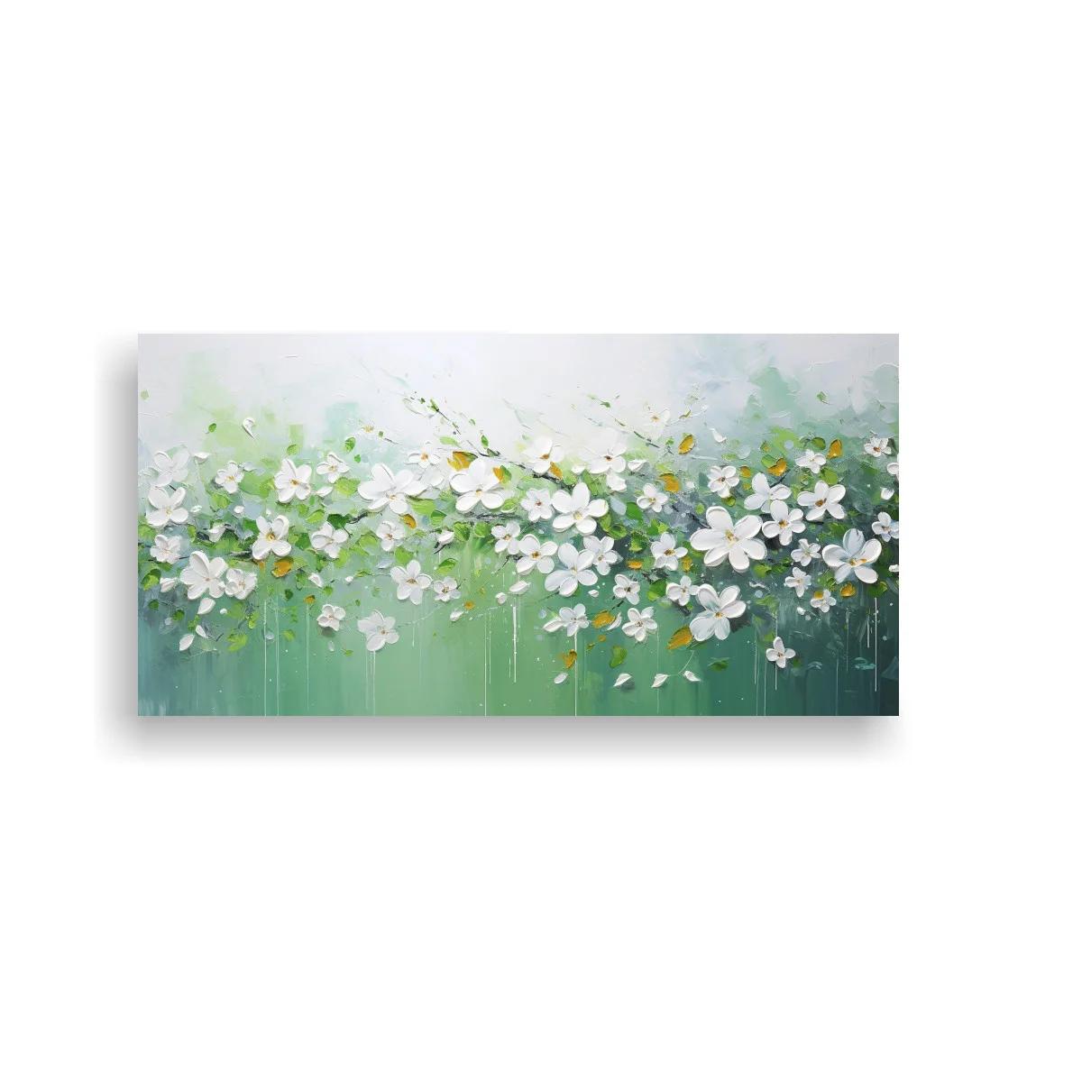 Cuadro de flores blancas con goteos verticales