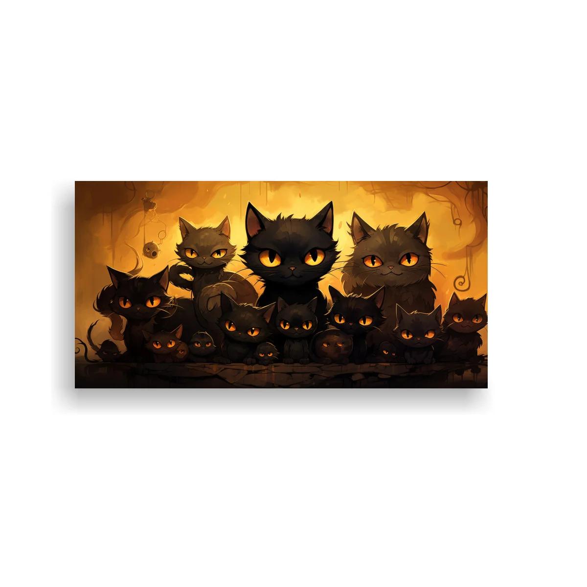 Cuadro grupo de gatos negros con luna dorada — imagen principal