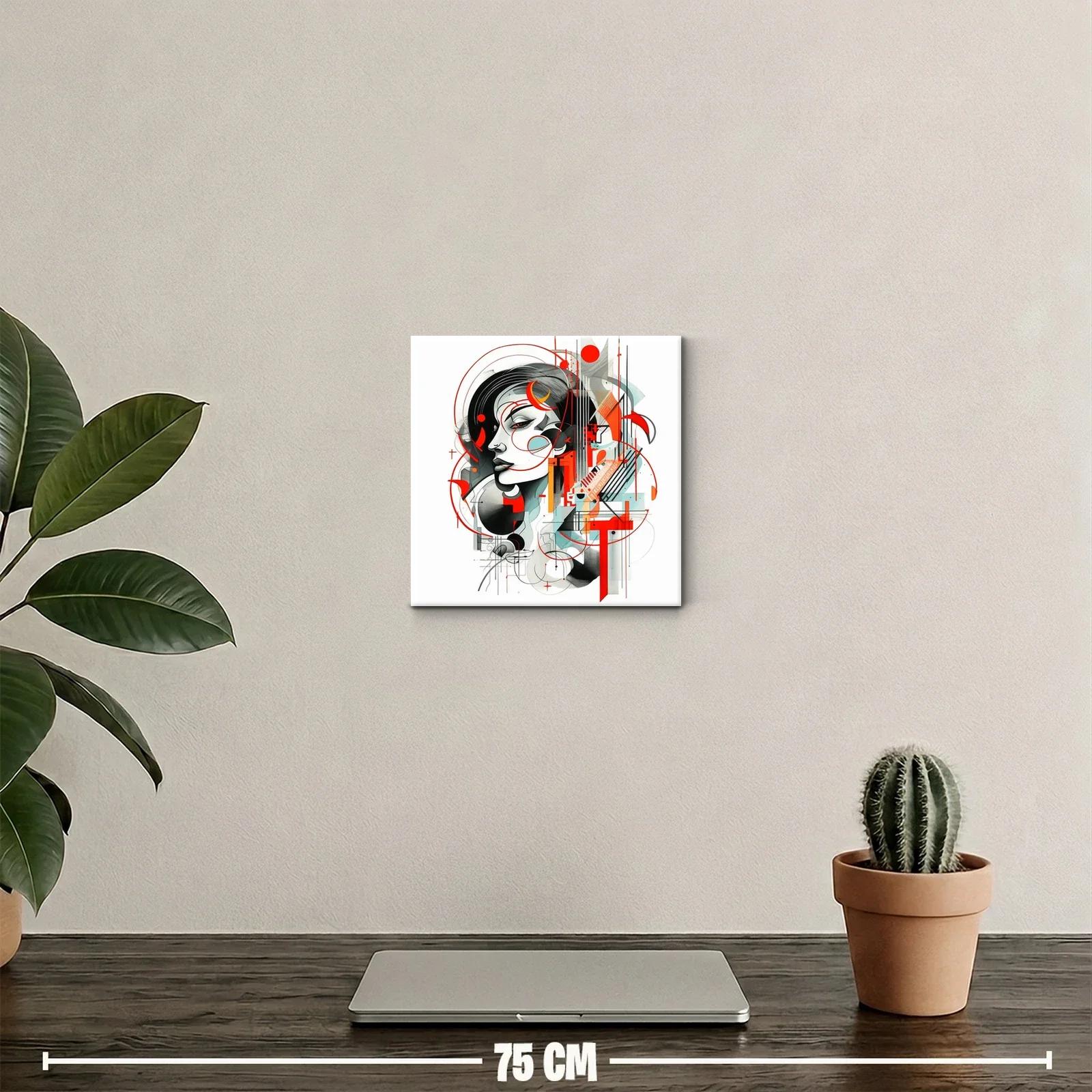 Retrato abstracto con trazos geométricos en tonos rojos y grises — miniatura 2