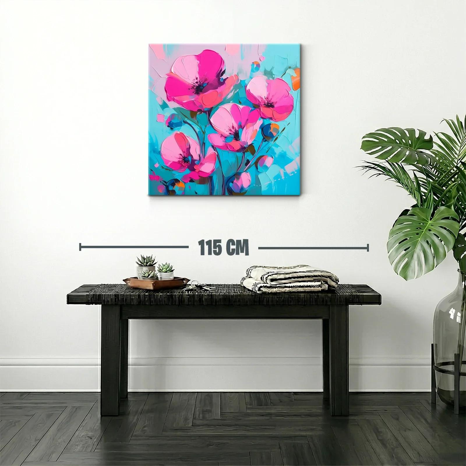 Cuadro floral con vibrantes tonalidades rosa y azul turquesa — miniatura 2