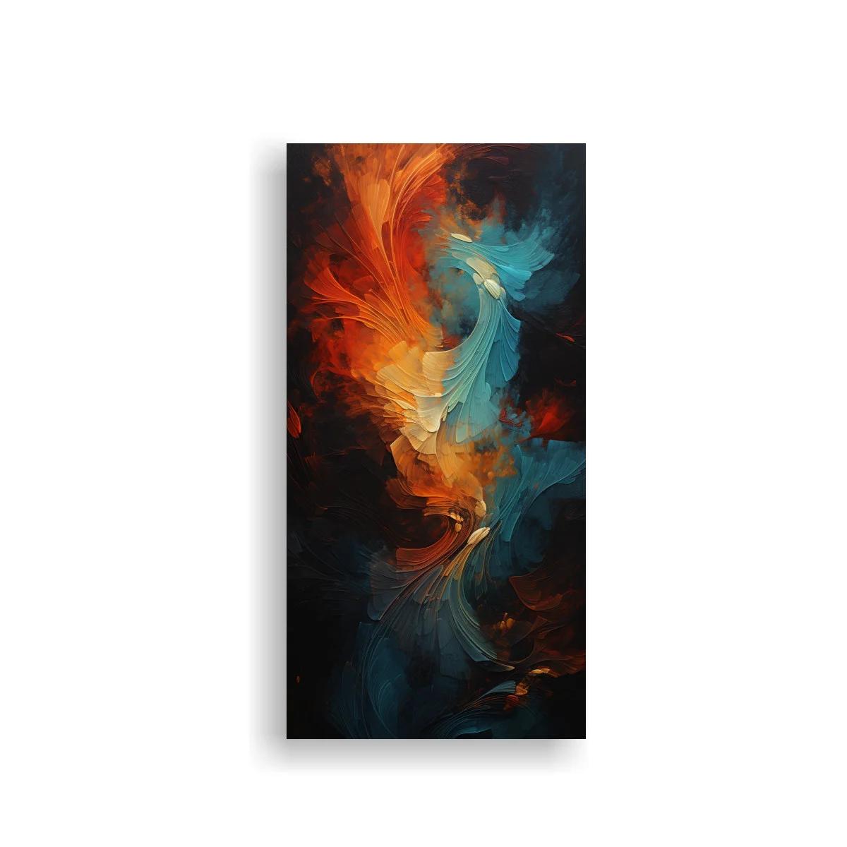 Cuadro de formas abstractas en remolino con naranja y turquesa — imagen principal