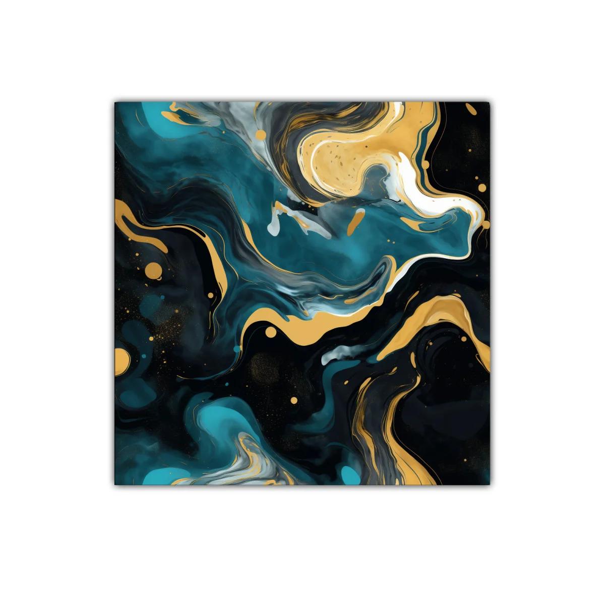 Cuadro abstracto con patrones fluidos y tonos dorados