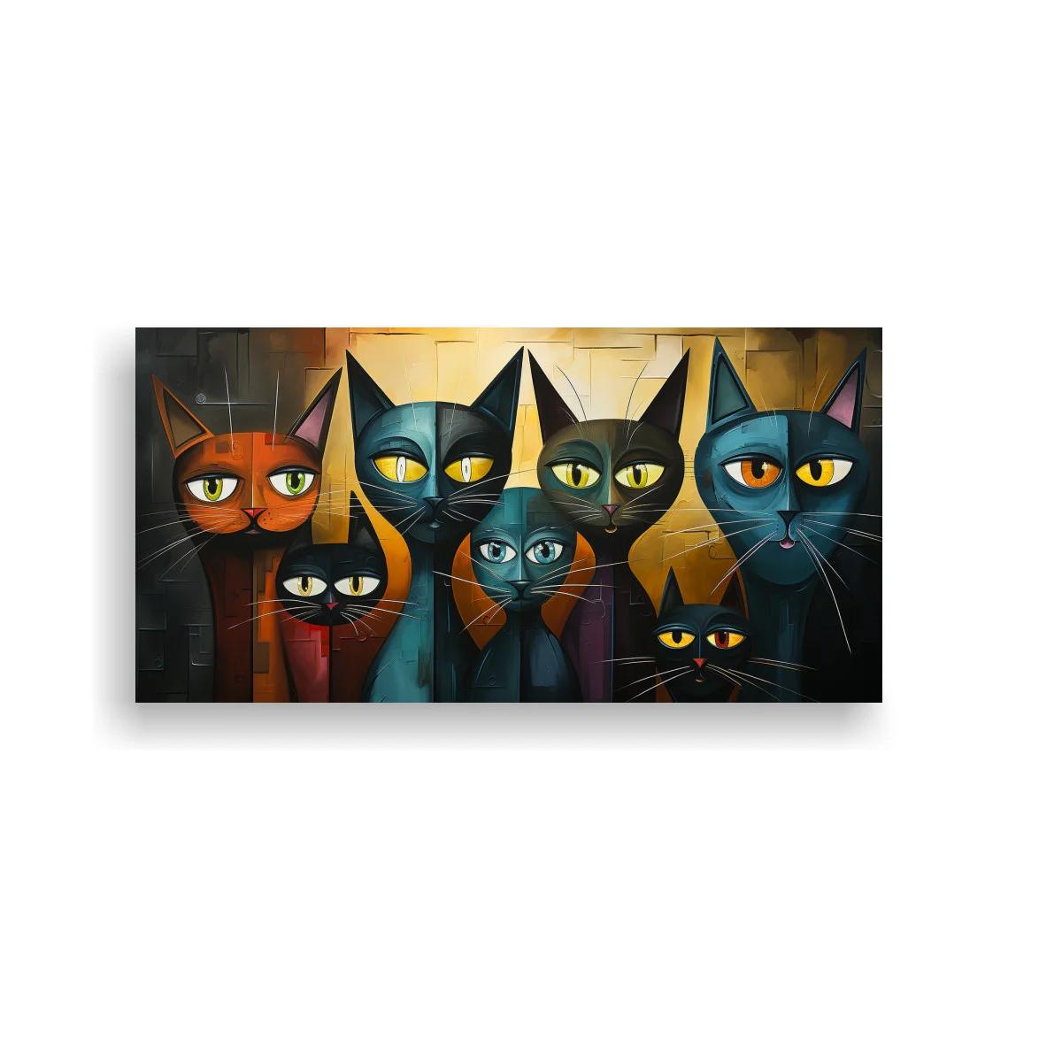 Cuadro grupo de gatos con cuellos alargados