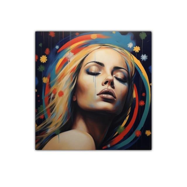 Retrato femenino con aura de colores vibrantes y flores