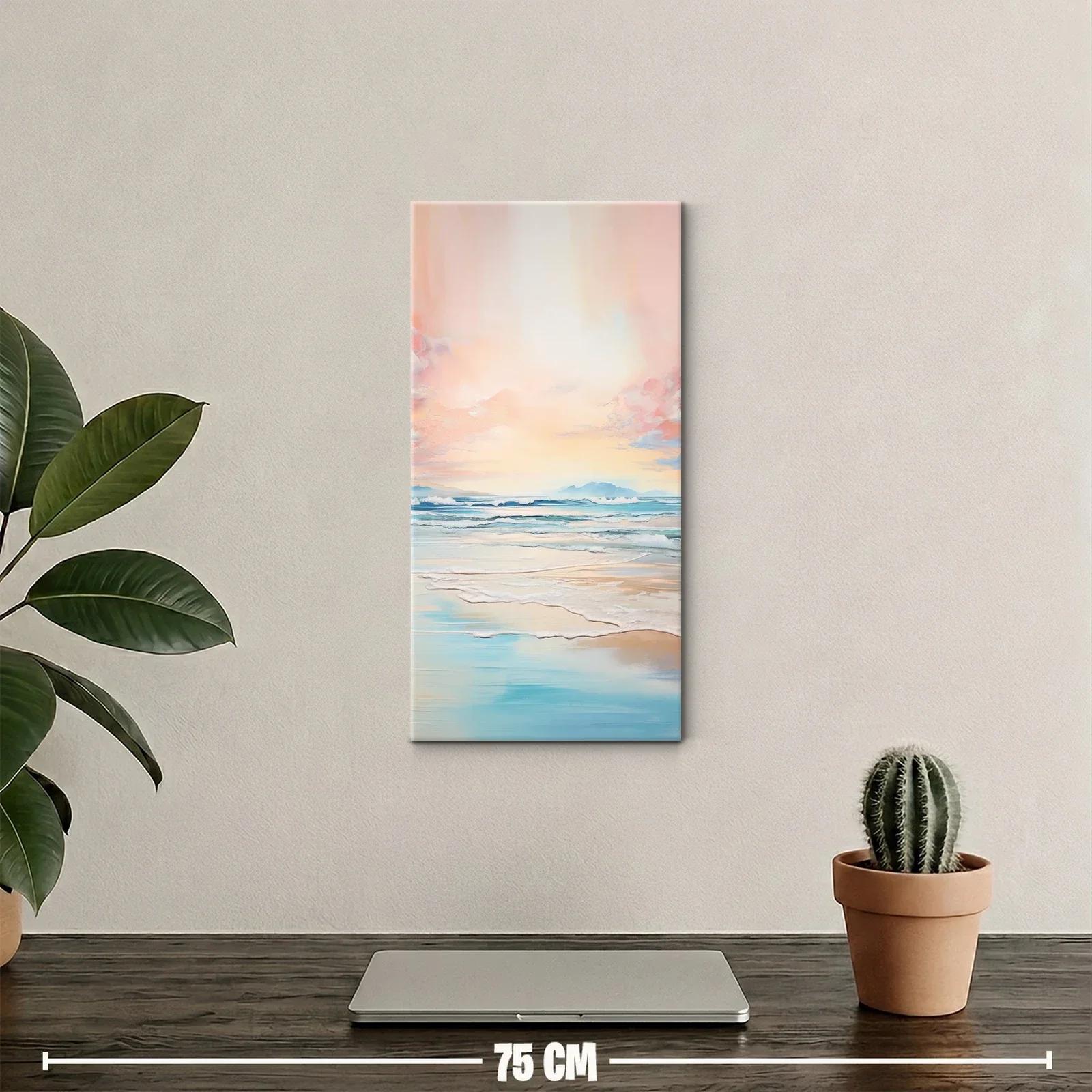 Cuadro playa al amanecer con cielo rosado y luz suave — miniatura 2