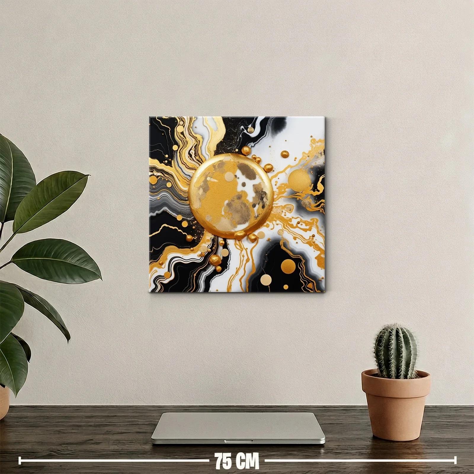 Cuadro abstracto con motivos dorados y negros modernos — miniatura 2