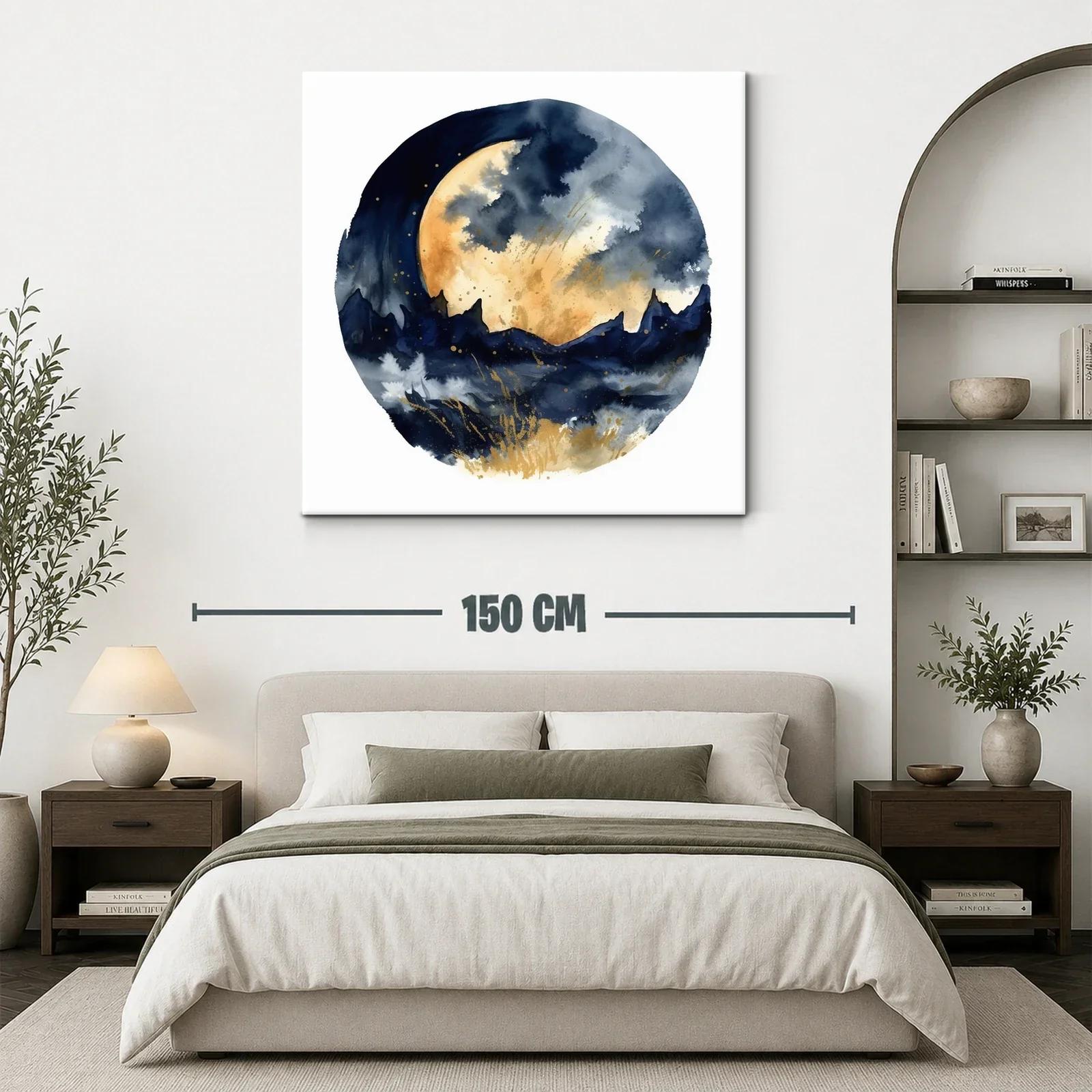 Paisaje nocturno con luna llena y montañas estilizadas — miniatura 3