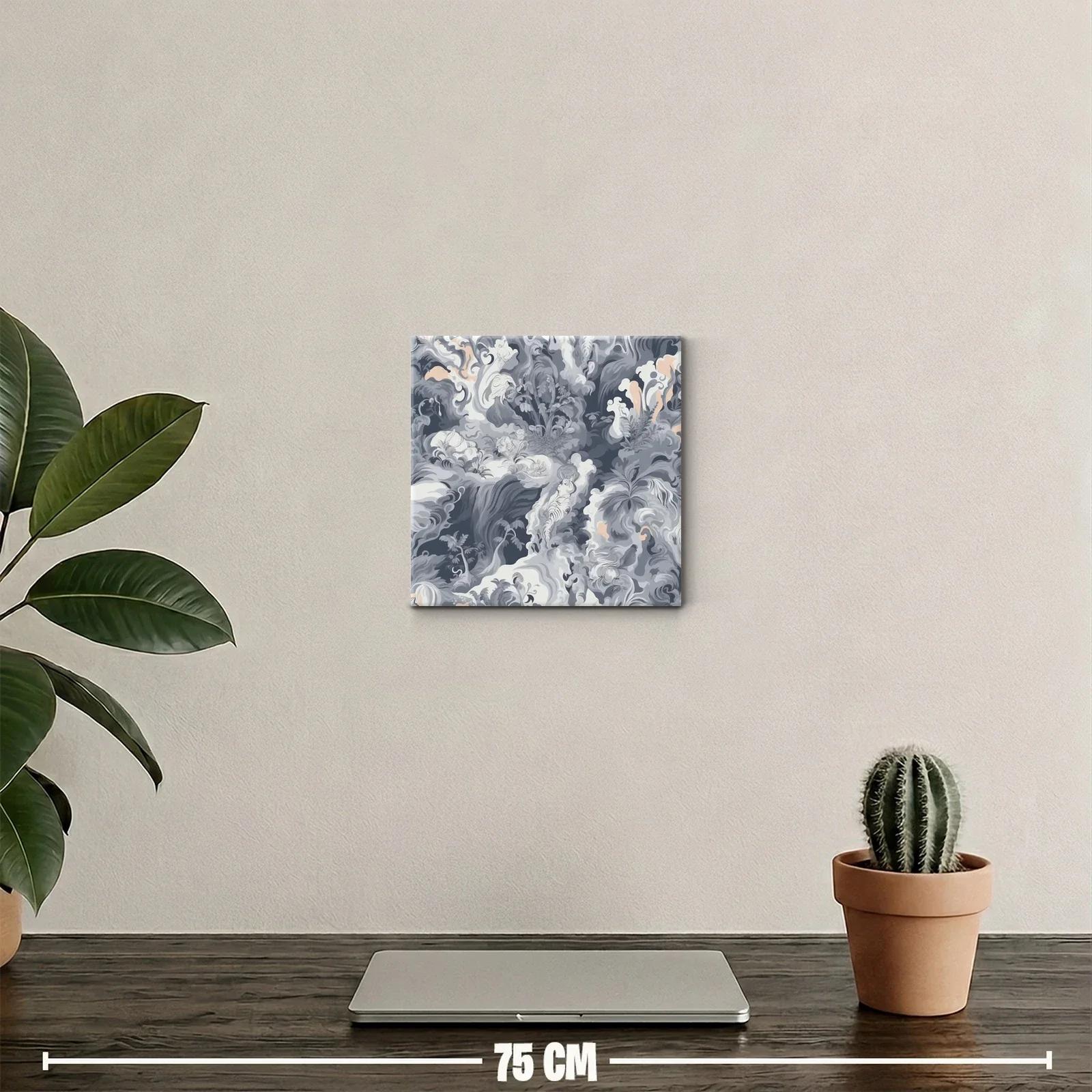 Cuadro decorativo con motivos florales en tonos grises y salmón — miniatura 2