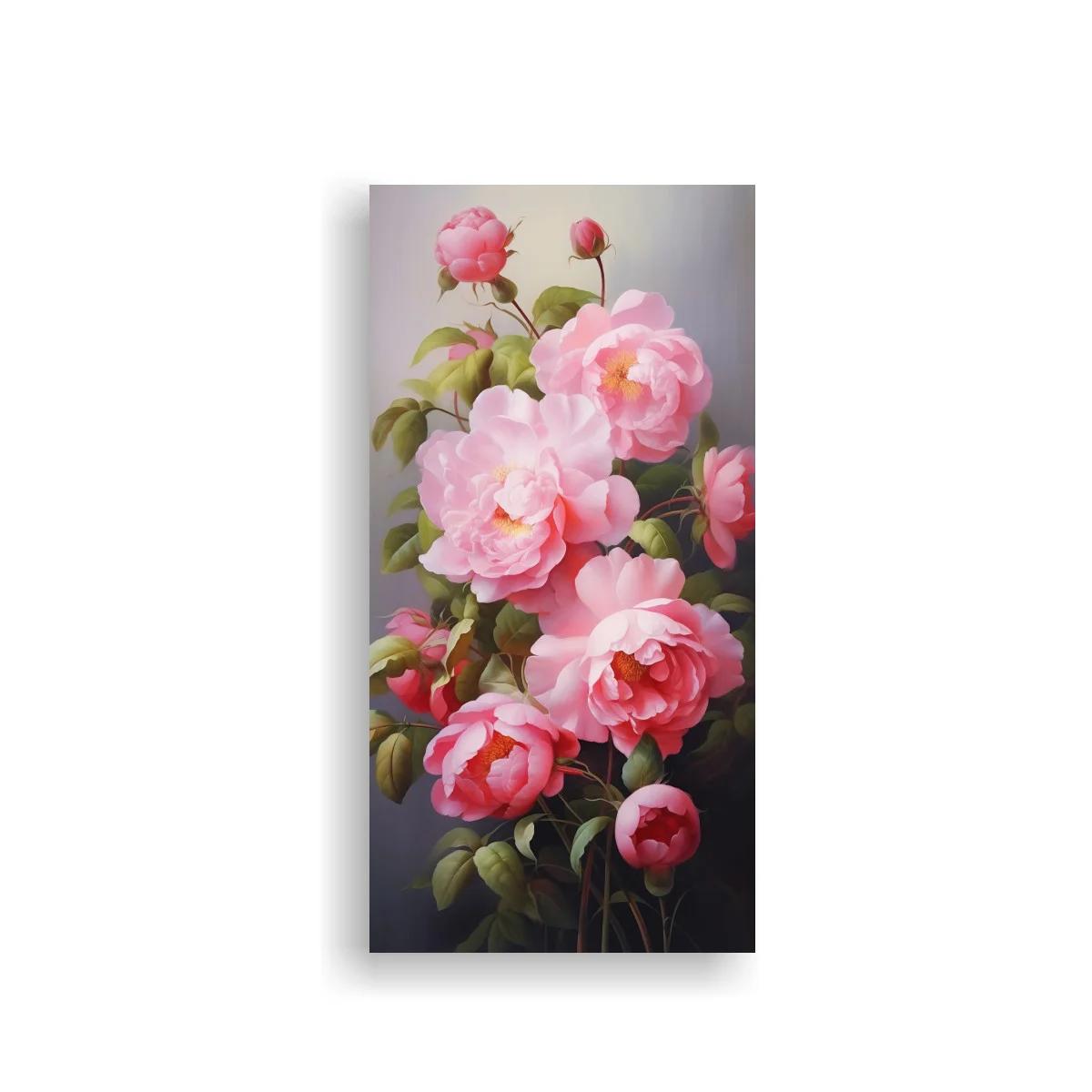 Cuadro peonías rosas con fondo oscuro difuminado