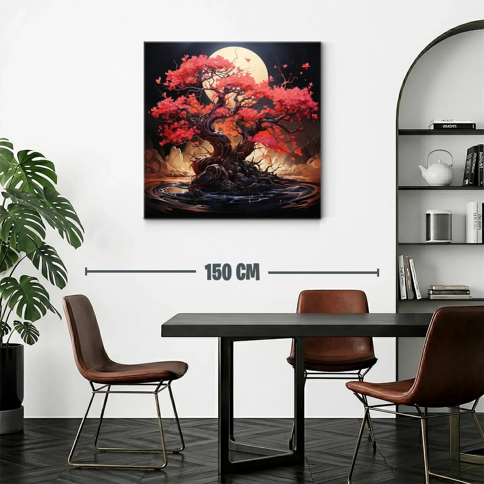 Árbol de hojas rojas bajo luna llena — miniatura 2