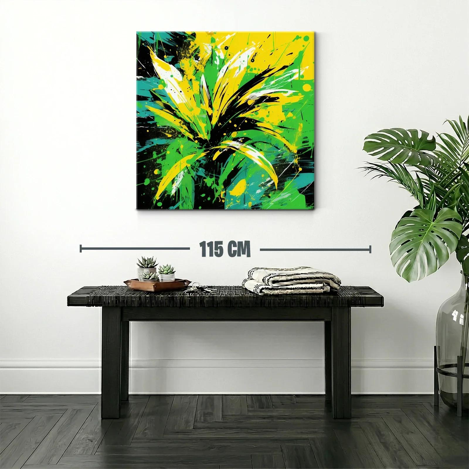 Cuadro abstracto con explosión de verdes y amarillos vibrantes — miniatura 2