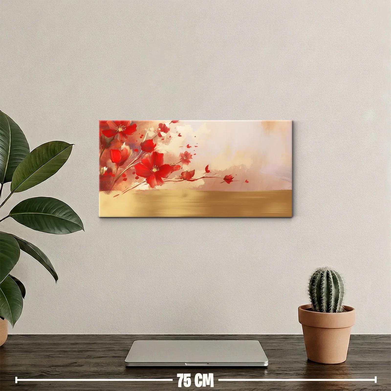 Cuadro flores rojas con franja dorada — miniatura 2