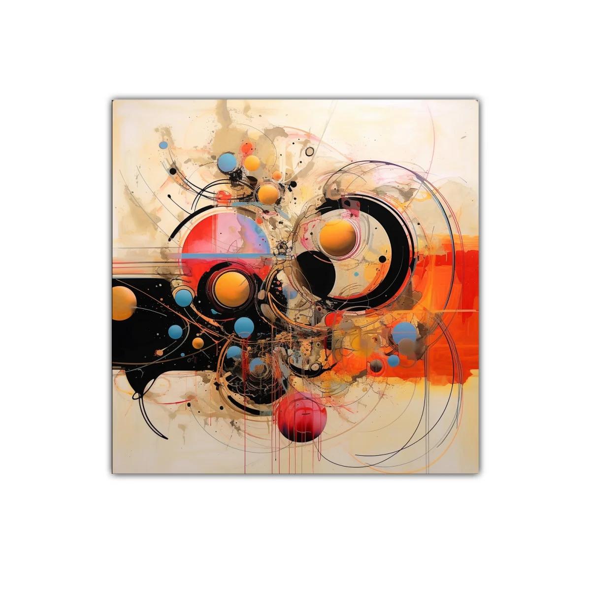 Cuadro abstracto con formas circulares y colores vibrantes