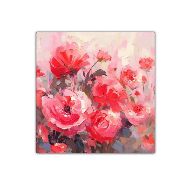 Cuadro floral con explosión de rosas en tonos rojos y rosas