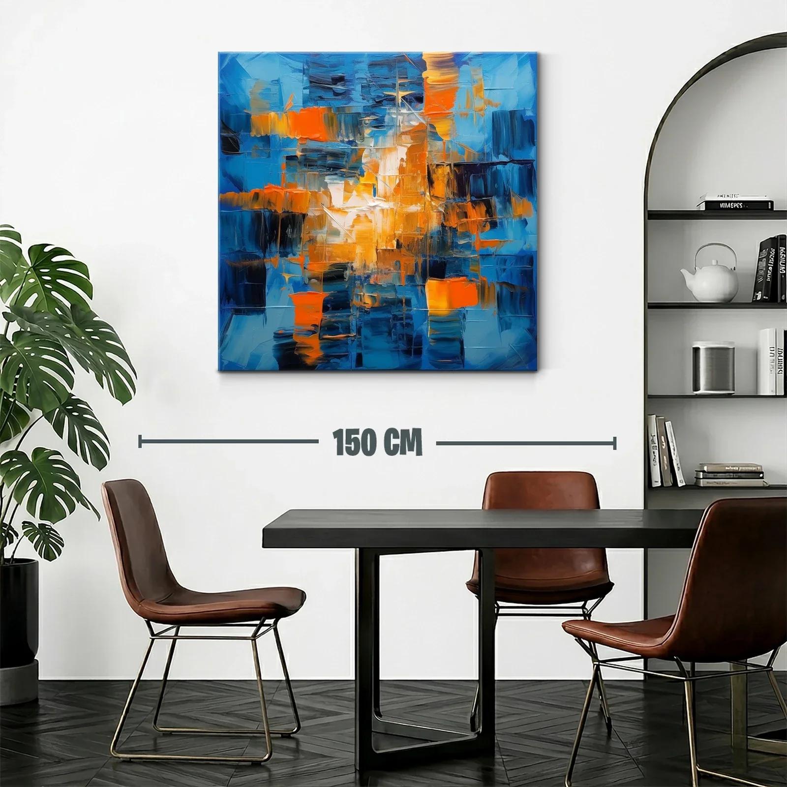 Cuadro abstracto en tonos azules y naranjas vibrantes — miniatura 2