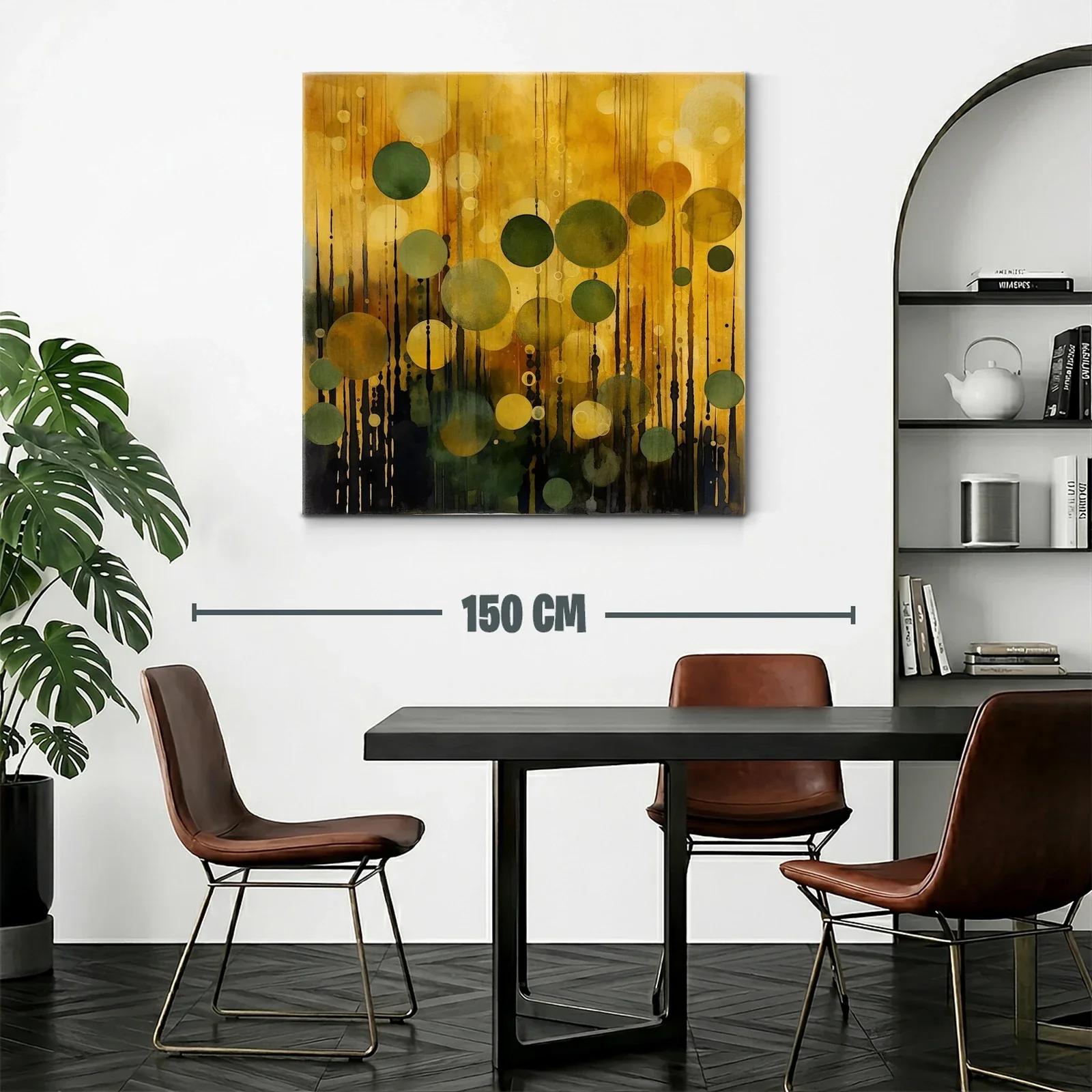 Cuadro abstracto con círculos verdes y dorados — miniatura 2