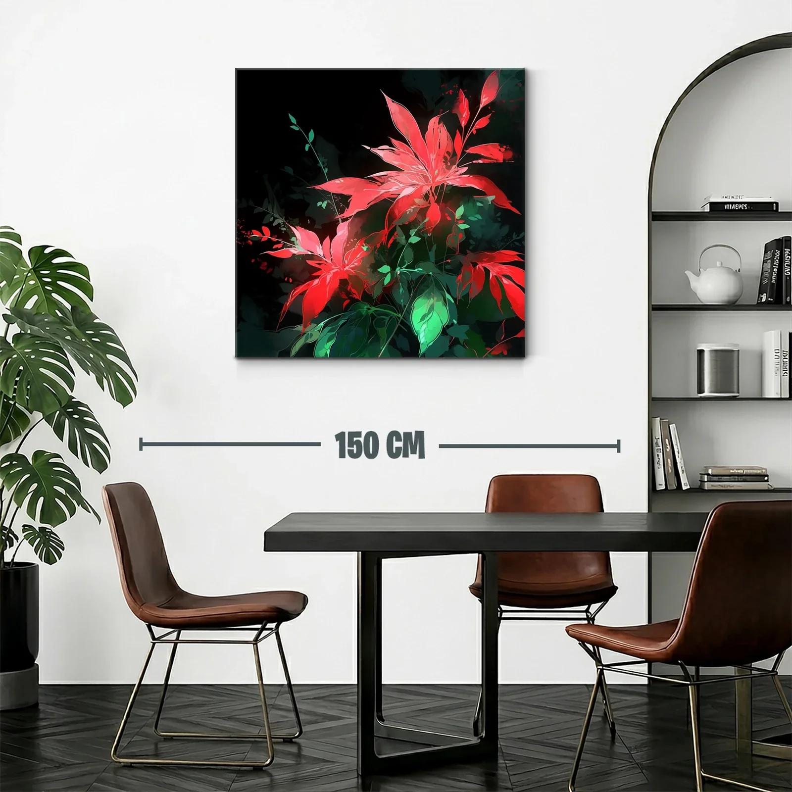 Vibrantes flores rojas con hojas verdes sobre fondo oscuro — miniatura 2