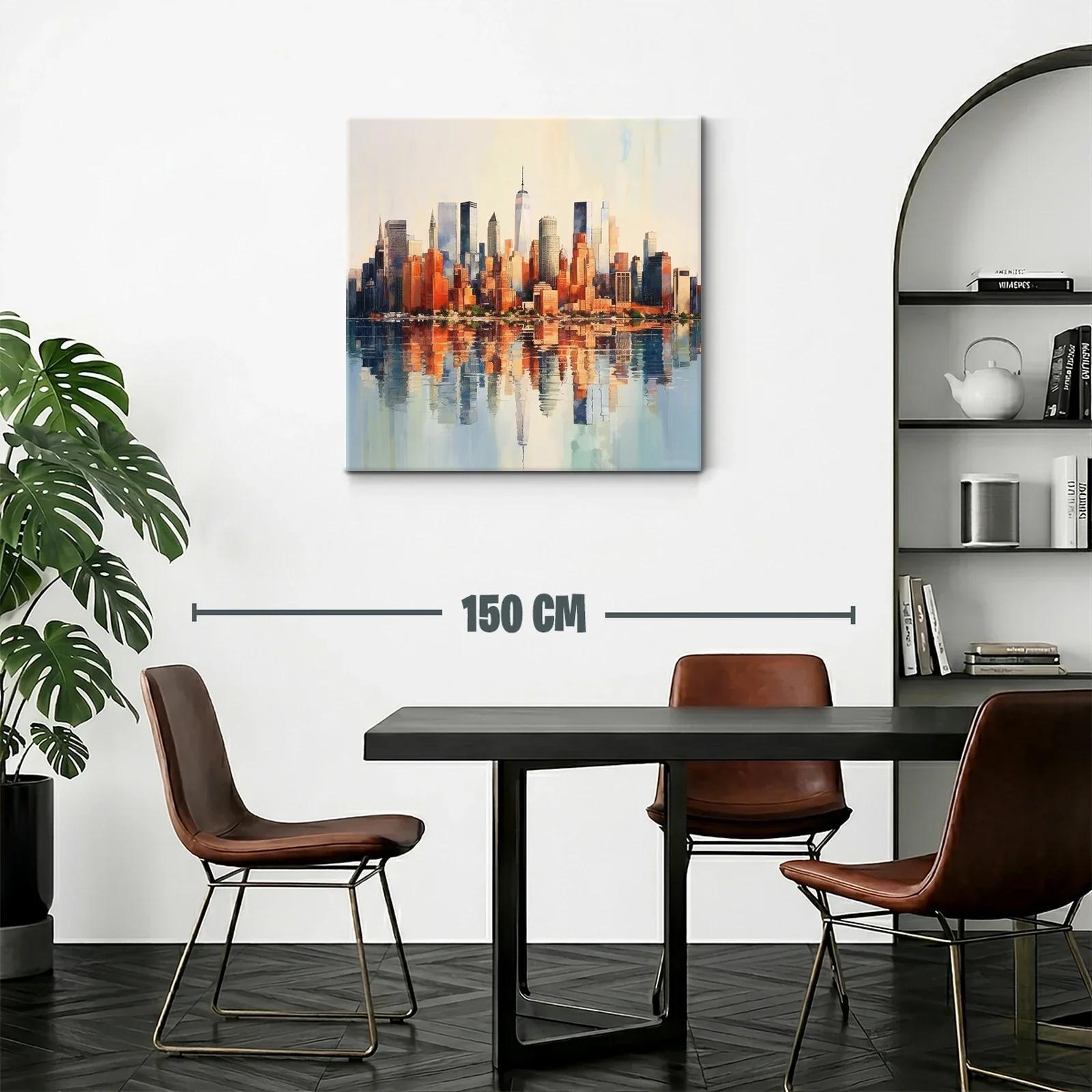Atardecer sobre el horizonte urbano con reflejo en agua — miniatura 2