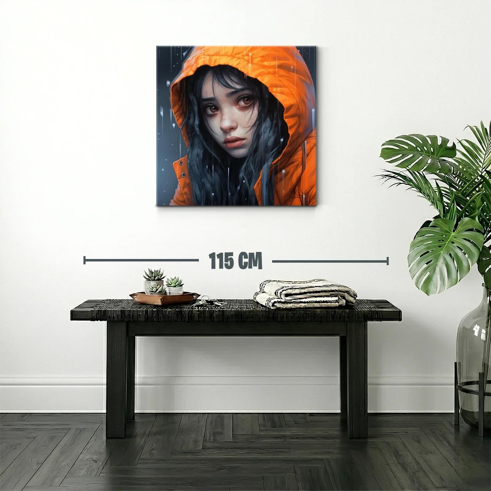 Retrato melancólico con capucha naranja bajo la lluvia — miniatura 2