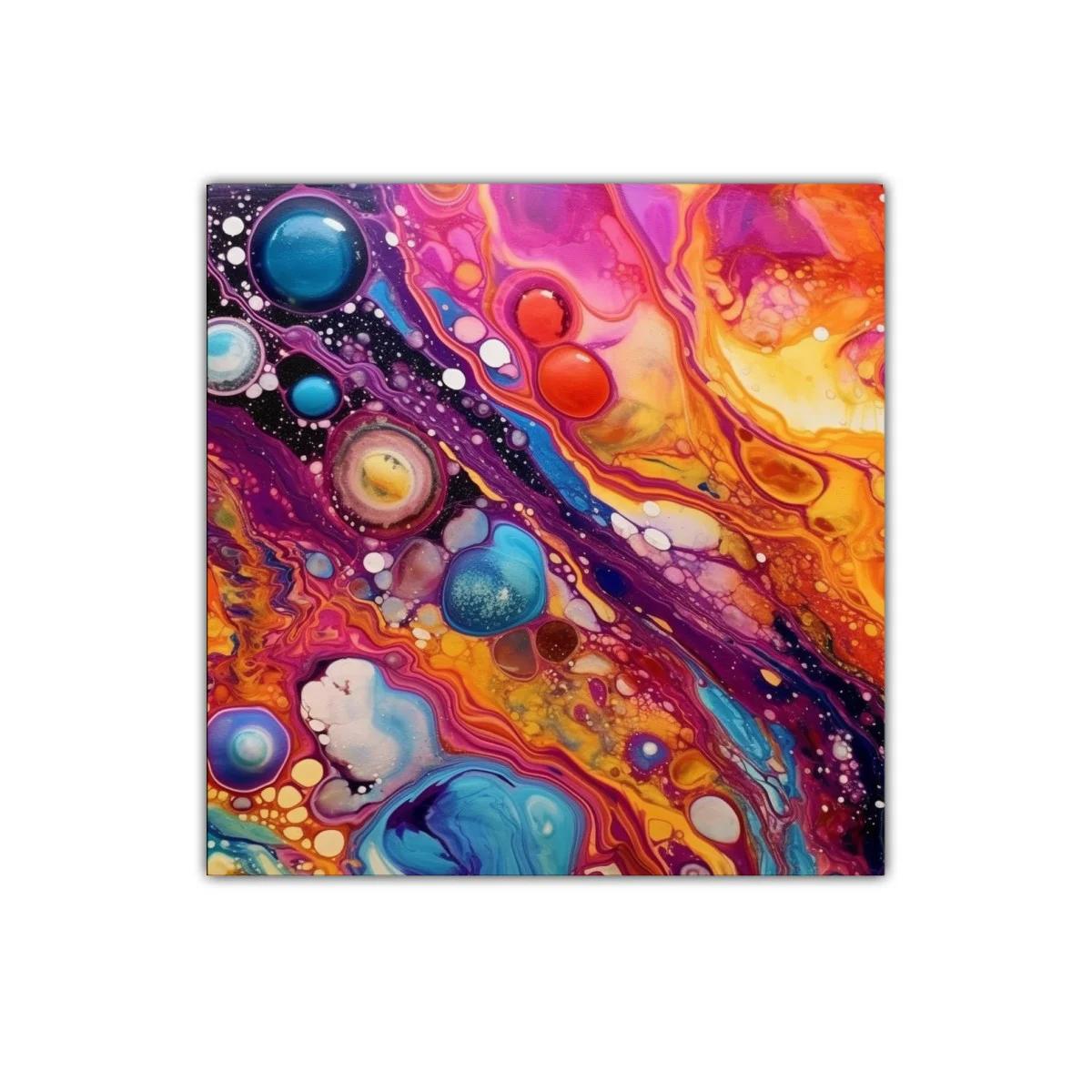 Cuadro abstracto vibrante con galaxias y colores intensos