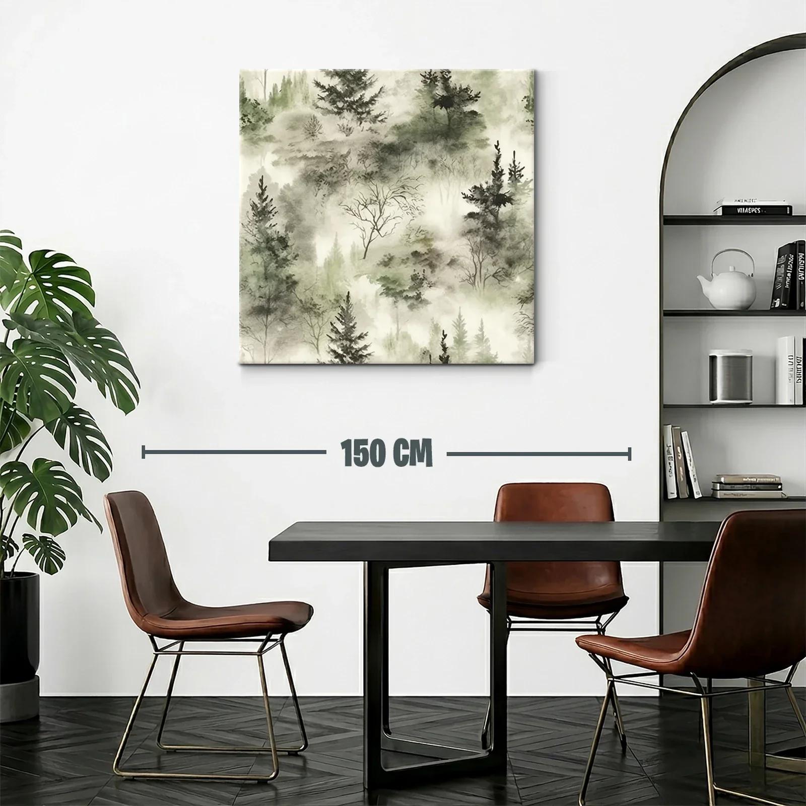 Cuadro de bosque brumoso con tonos verdes suaves — miniatura 2