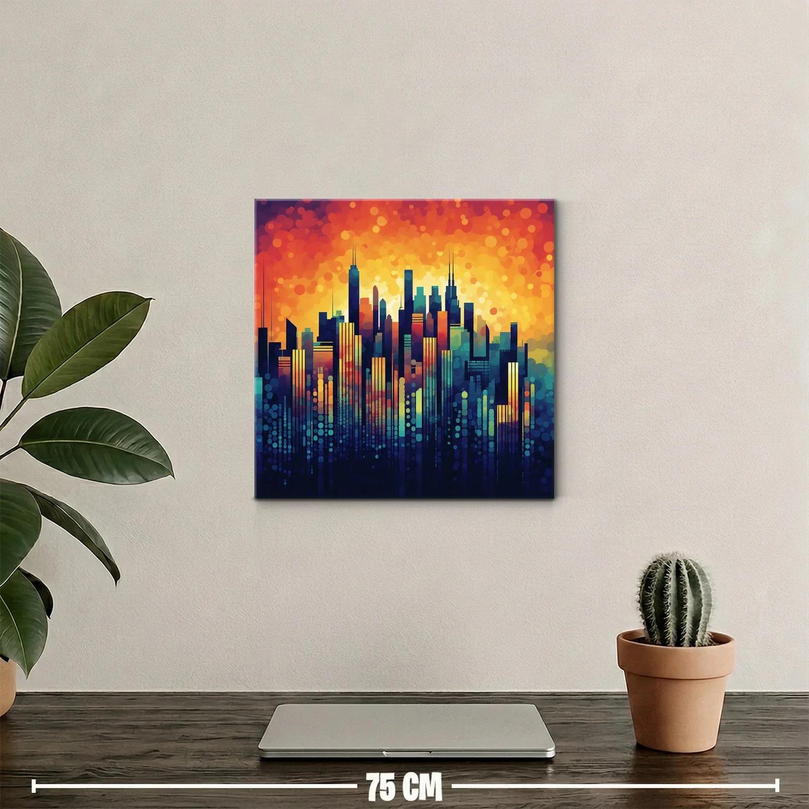 Vibrante skyline urbano con tonos cálidos y fríos contrastantes — miniatura 2
