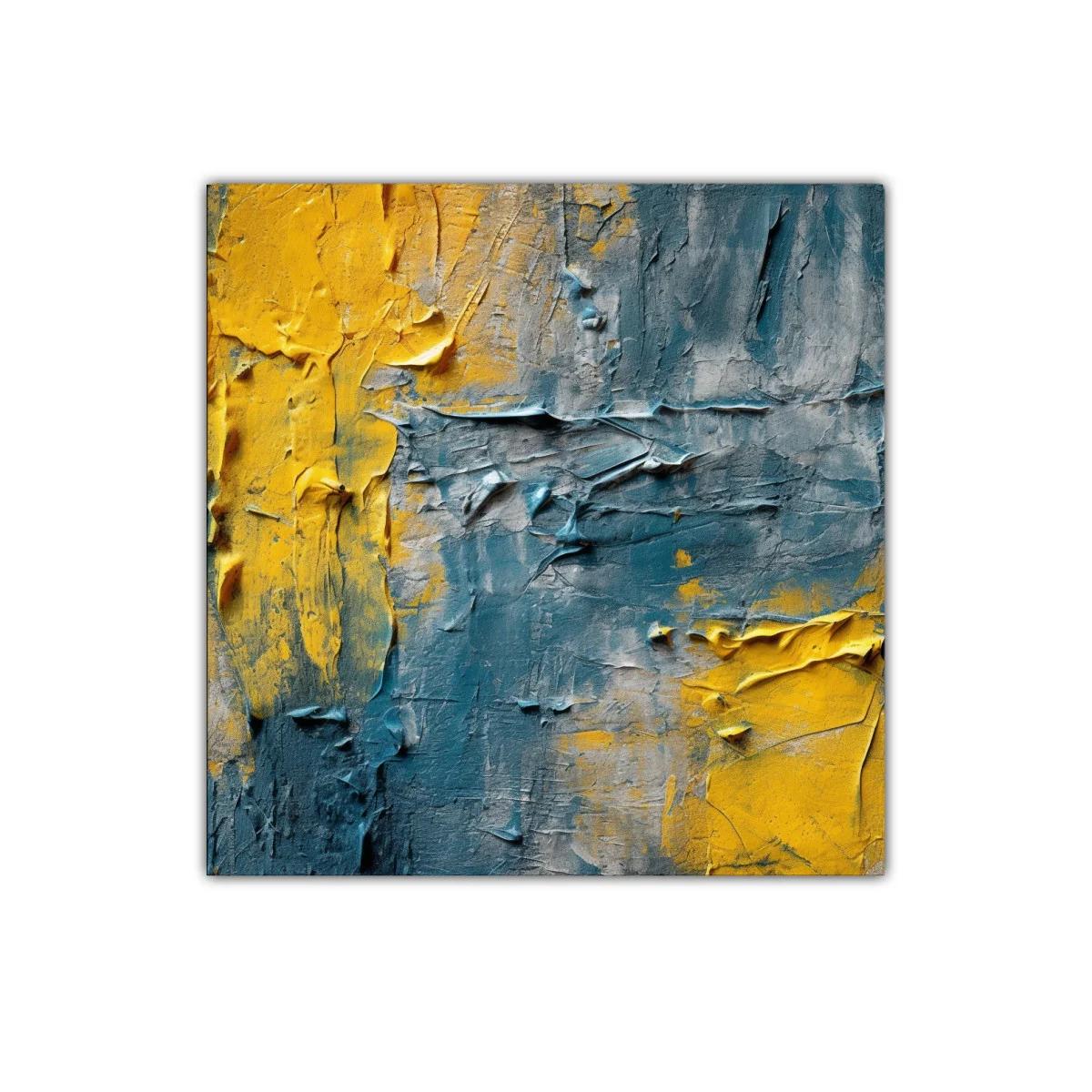 Cuadro abstracto con texturas en tonos amarillo y azul