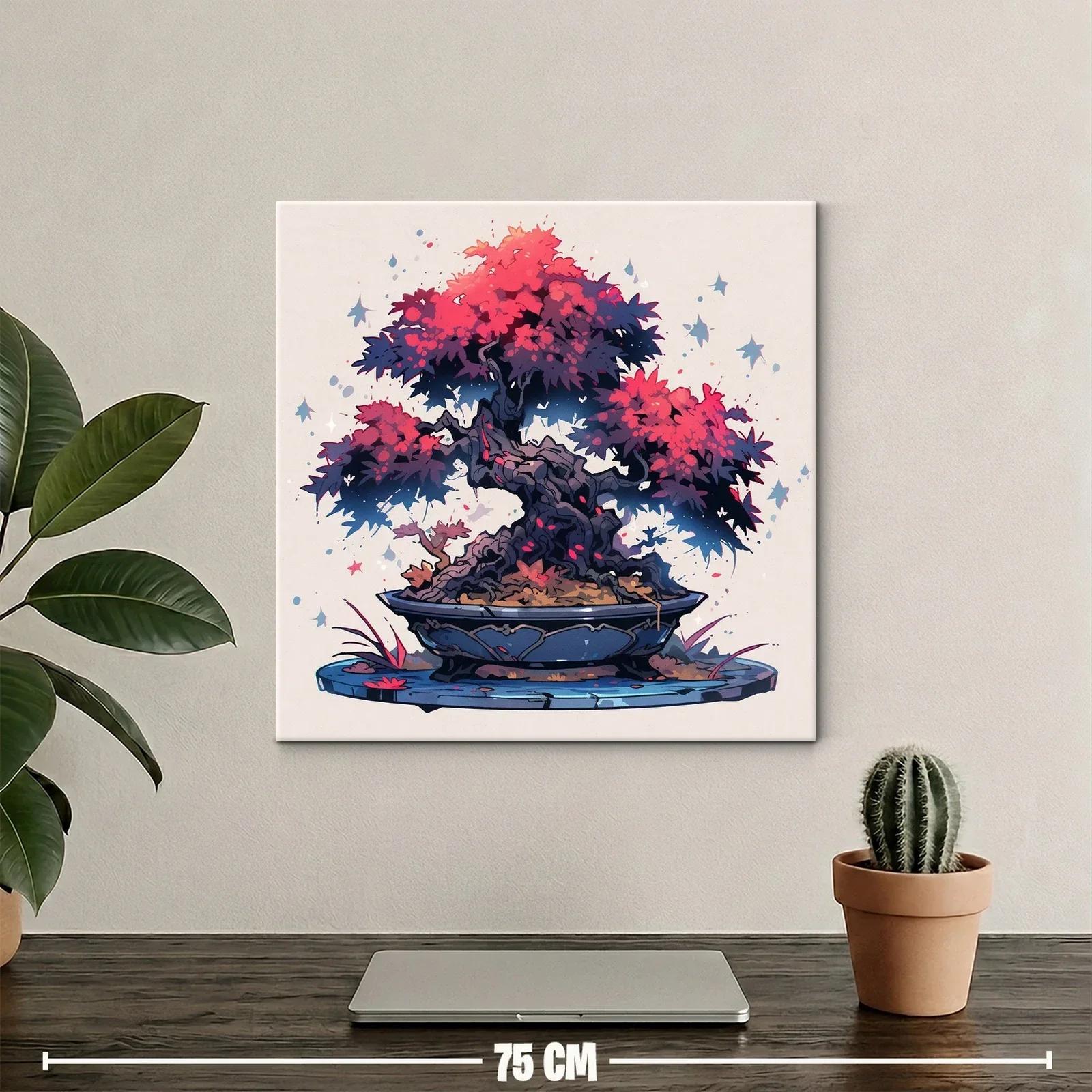 Cuadro arte bonsái vibrante con tonos rojos y azules — miniatura 2