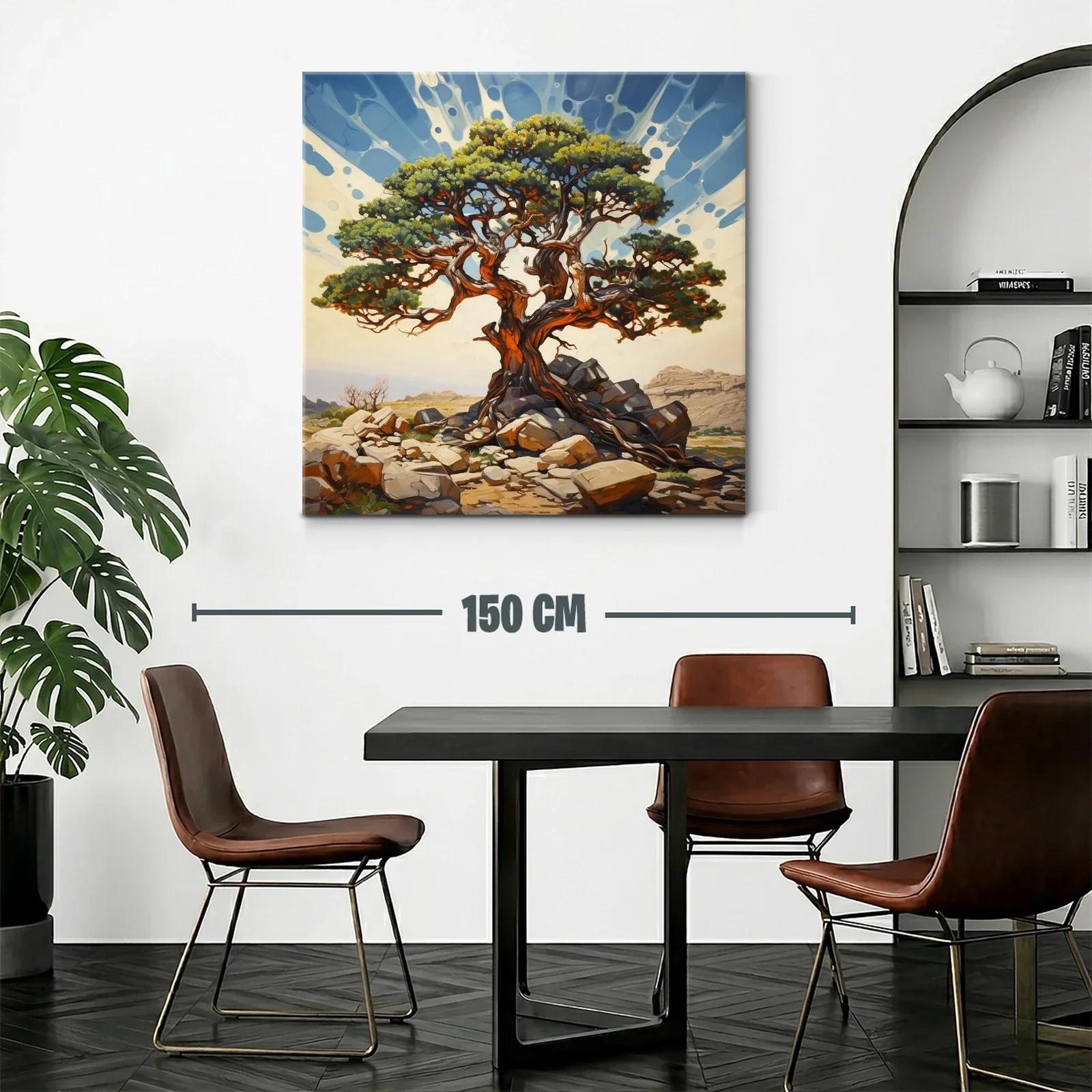 Árbol robusto con ramas entrelazadas sobre rocas áridas — miniatura 2