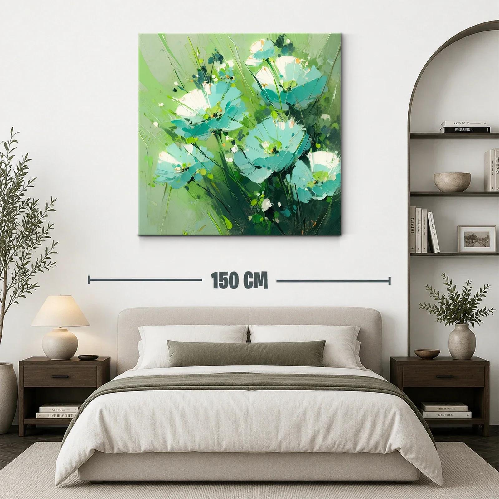 Cuadro floral con vibrantes tonos verdes y azules delicados — miniatura 3