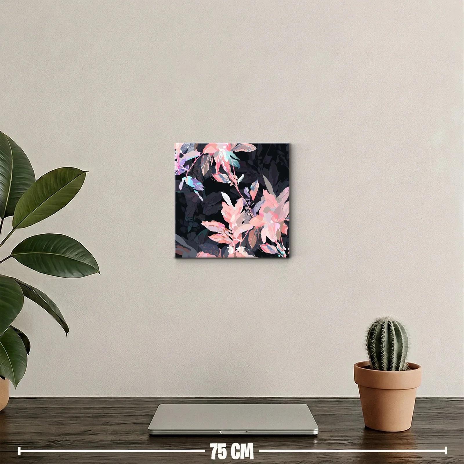Cuadro decorativo con flores en tonos pastel sobre fondo oscuro — miniatura 2