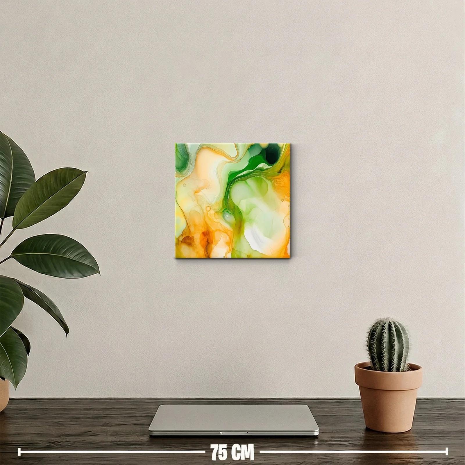 Cuadro decorativo con formas orgánicas en verdes y naranjas — miniatura 2