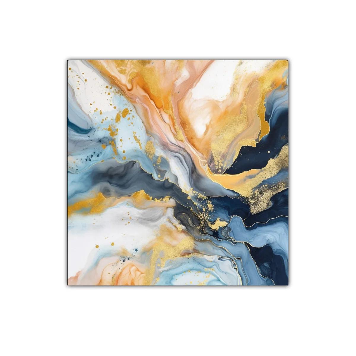 Composición abstracta con tonos dorados y azules fluidos — miniatura 1