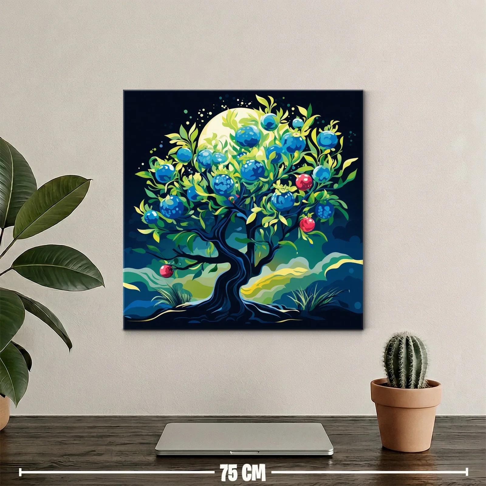 Árbol mágico con frutos azules y rojos en paisaje nocturno — miniatura 2