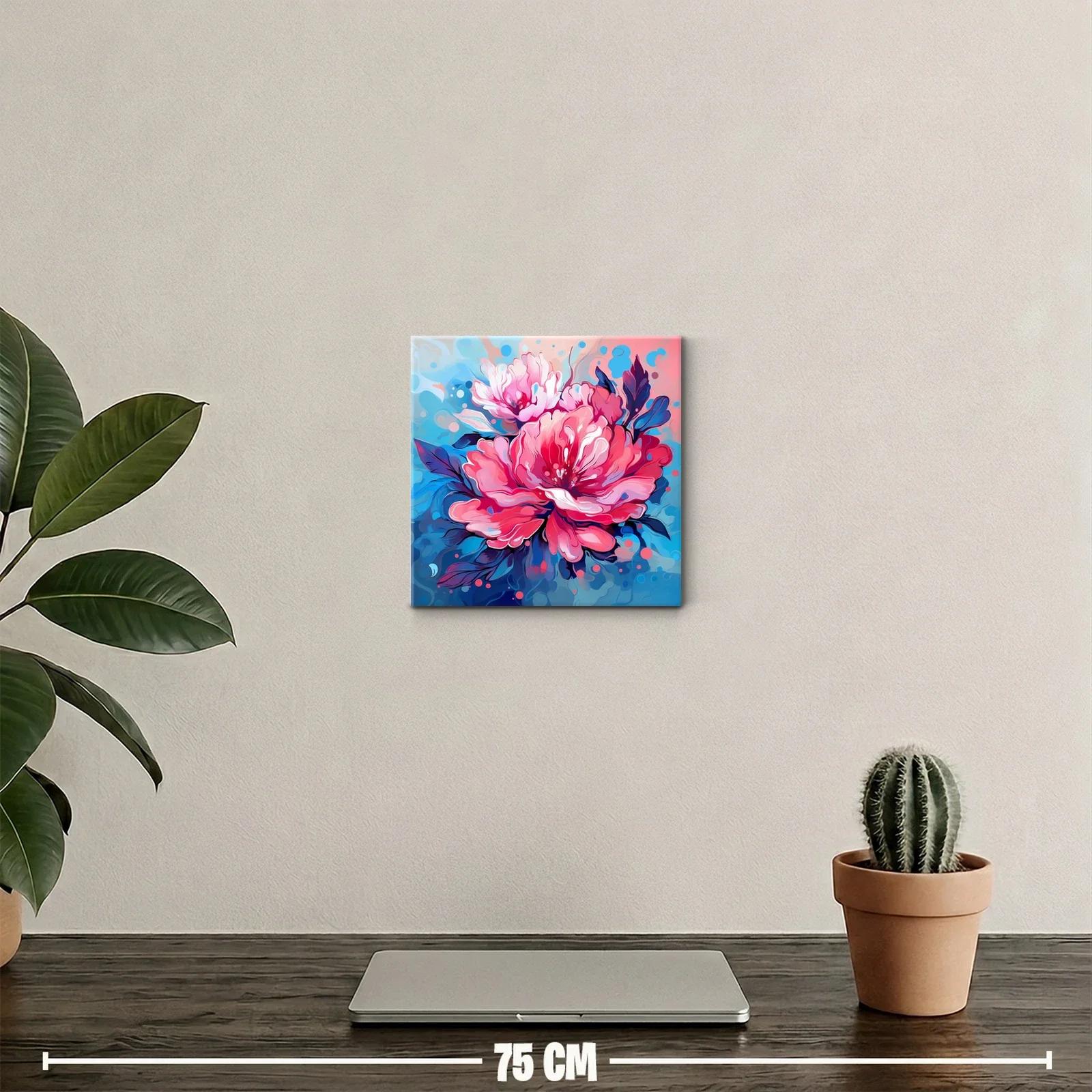 Flor vibrante en tonos coral y azul para decoración moderna — miniatura 2