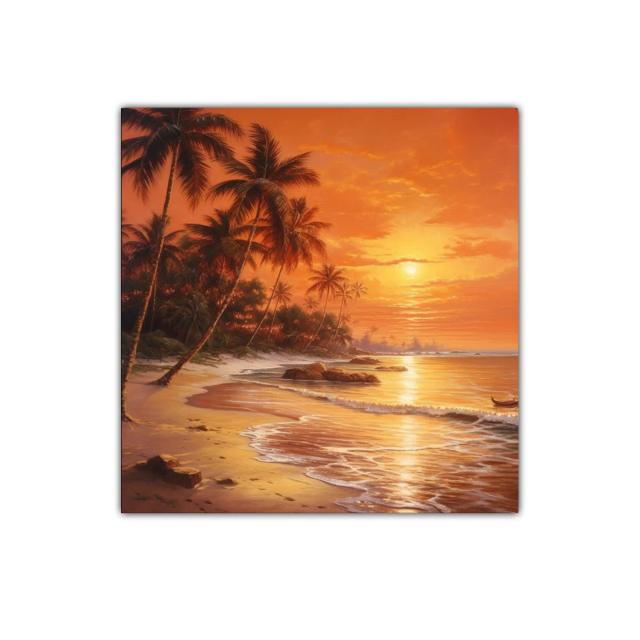 Paisaje tropical con palmeras al atardecer dorado