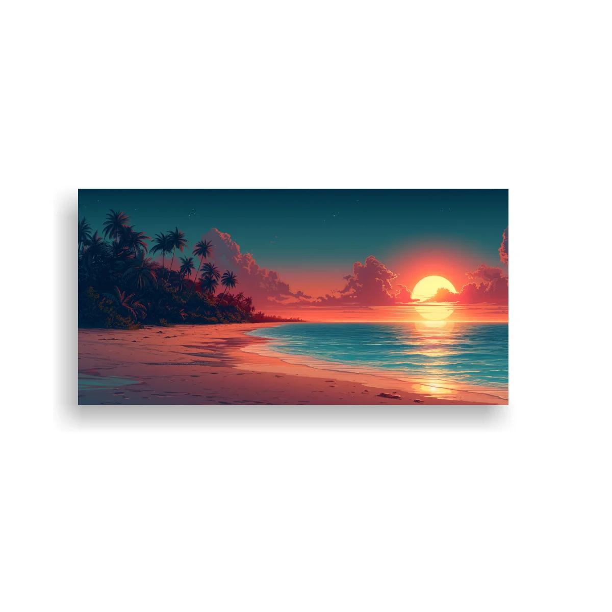 Cuadro playa al atardecer con reflejo dorado — imagen principal