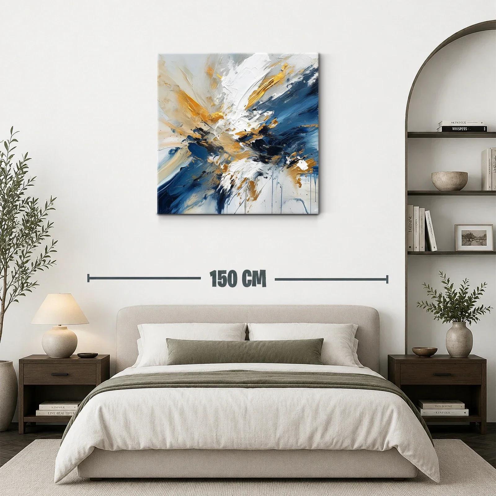 Cuadro artístico abstracto en tonos azul, dorado y blanco — miniatura 3
