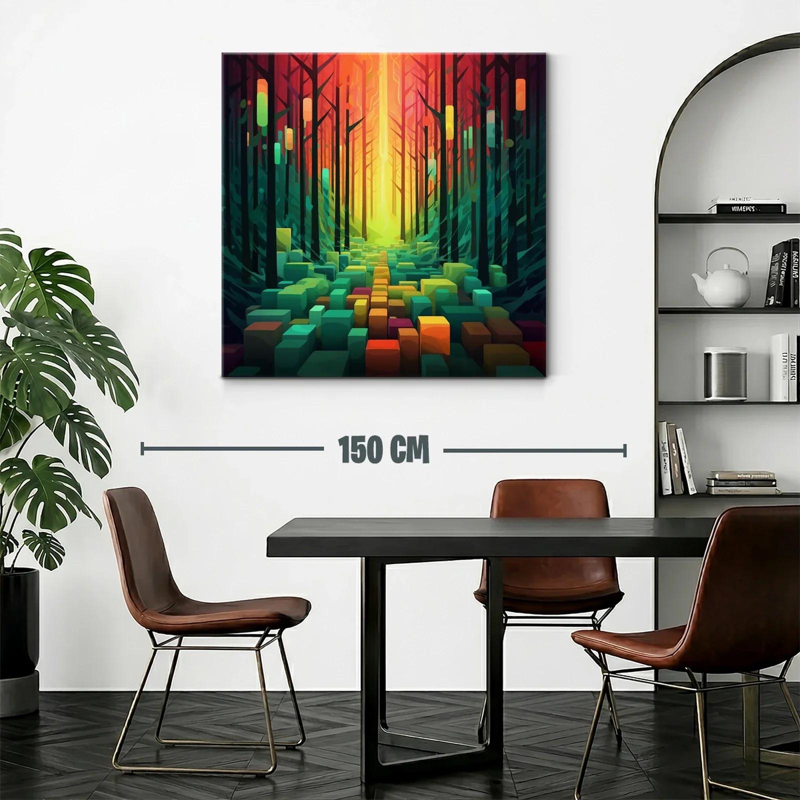Paisaje abstracto vibrante con bosque y formas geométricas — miniatura 2
