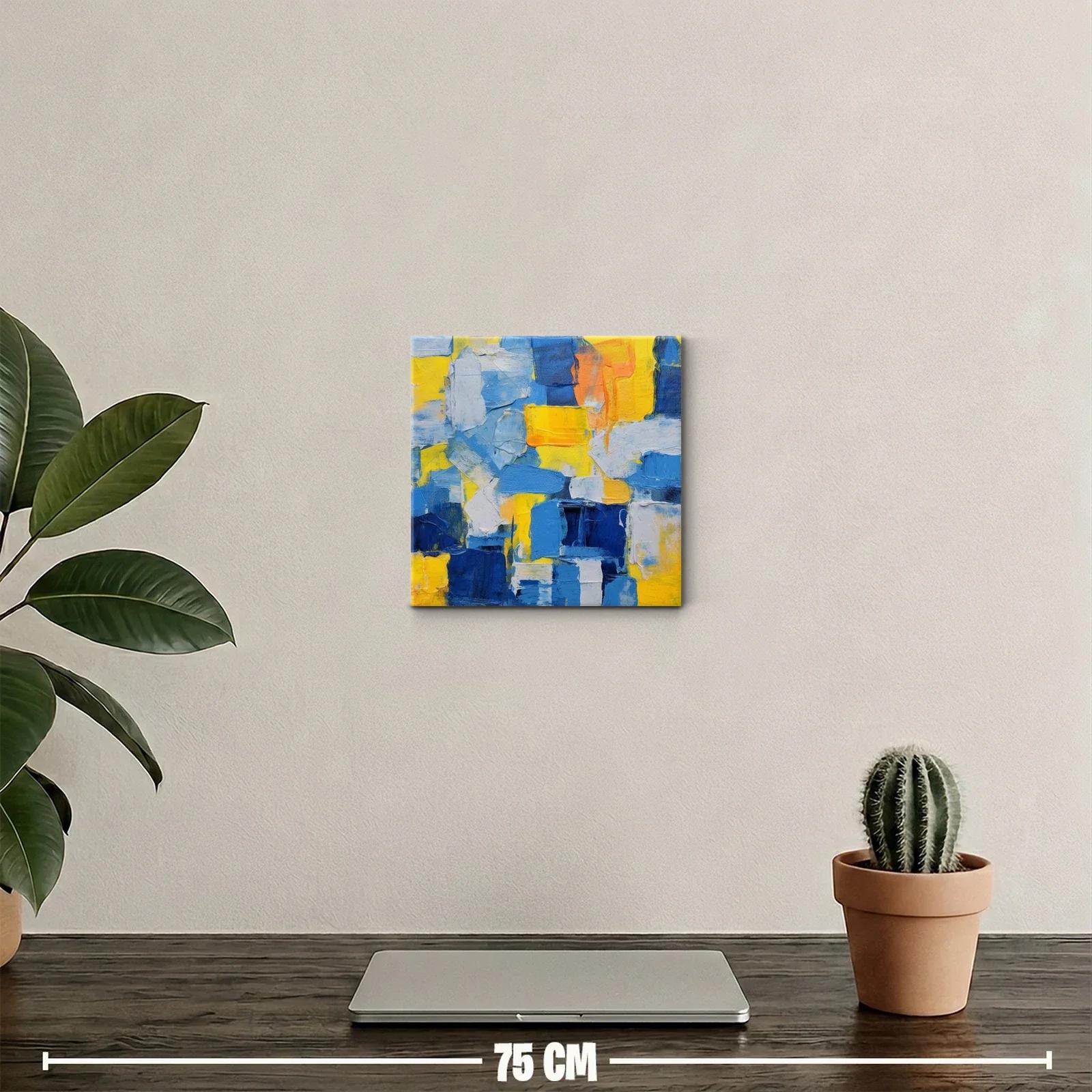 Cuadro abstracto con predominio de tonos azules y amarillos — miniatura 2