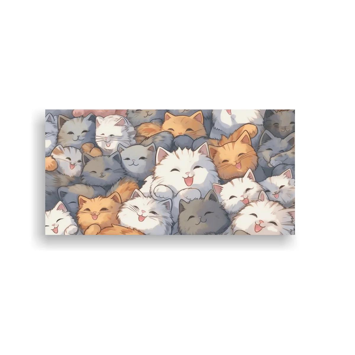 Cuadro grupo de gatos esponjosos con expresiones sonrientes
