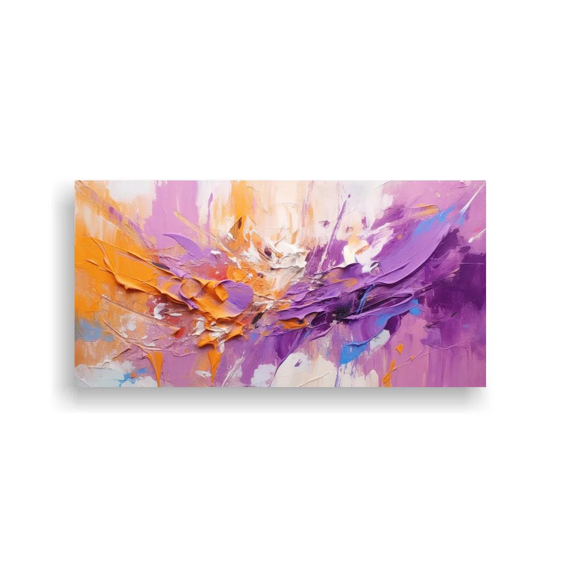 Cuadro abstracción gestual en morado y naranja con textura espesa