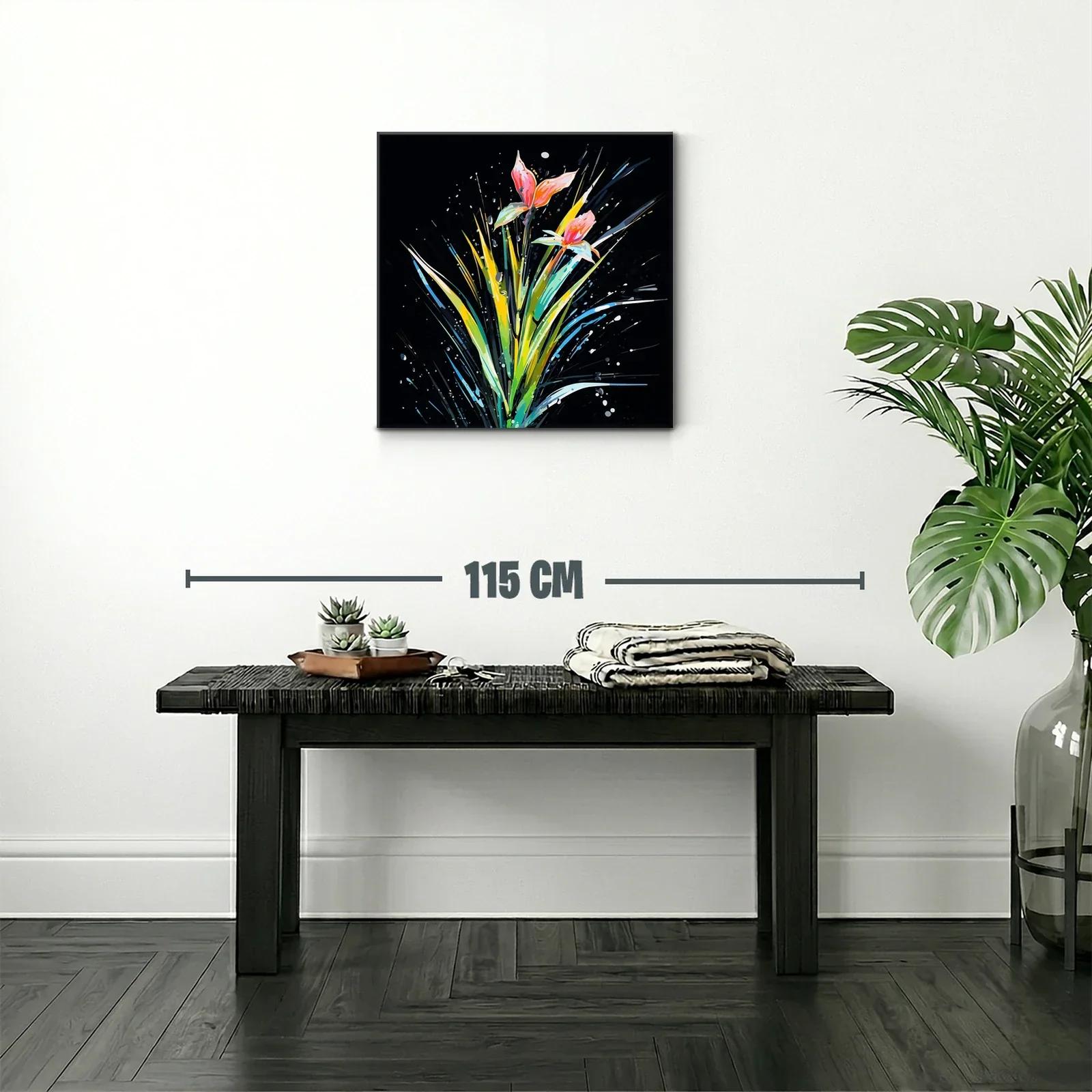 Cuadro moderno con flores vibrantes sobre fondo oscuro — miniatura 2